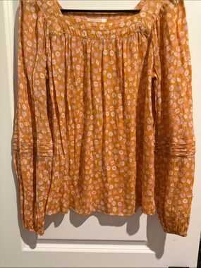 LC Lauren Conrad Orange Floral Square-Neck Blouse